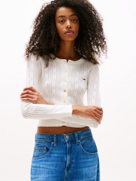 TJW POINTELLE CREW NECK CARDIGAN