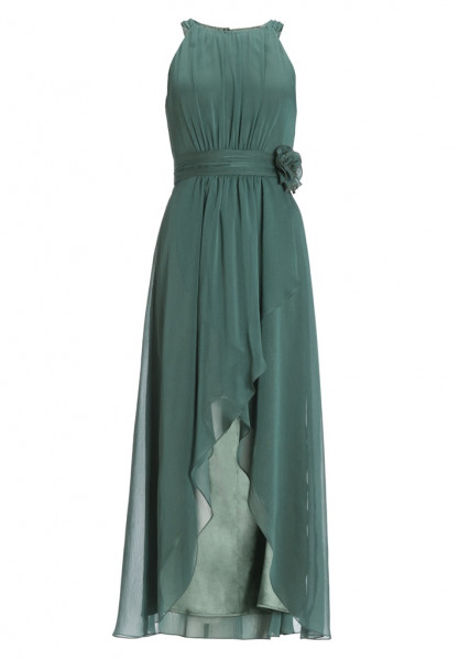 Abendkleid aus Chiffon mit Vokuhila Saum und Stoffblüte