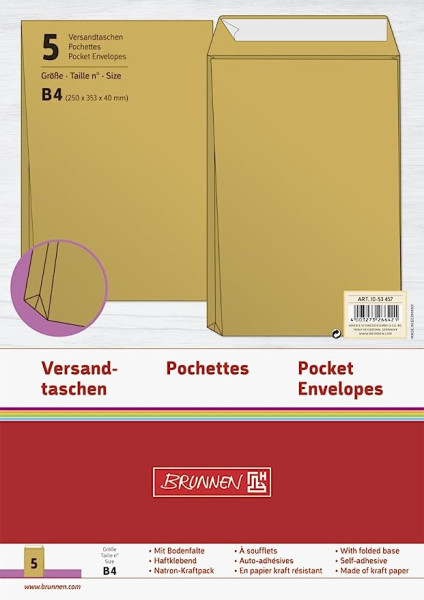 Brunnen 1053457 Versandtasche, B4, 5 Stück, 250 x 353 x 40 mm