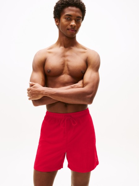 Flag Embroidery Mid Length Swim Shorts