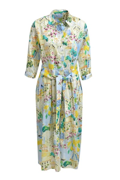 shirt blouse dress w/ wide midi skirt 3/4 sleeve