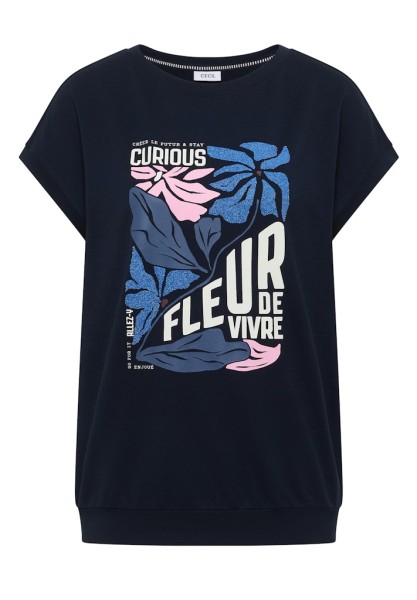 T-Shirt mit Boatneck und Frontprint