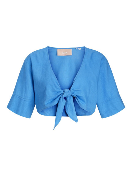 JXTINE LINEN CROPPED SS TOP WVN