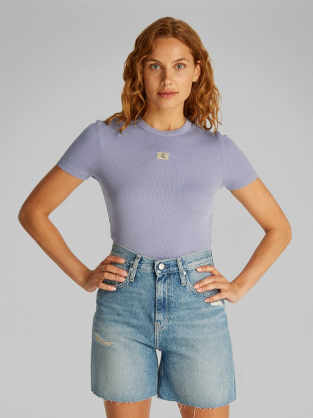 WASHED WOVEN LABEL RIB FIT TEE