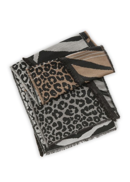 Jacquardschal aus Baumwoll-Mischung mit gewebten Fellmusterungen