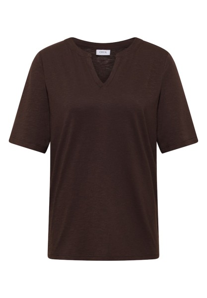 T-Shirt mit Split Neck in Unifarbe