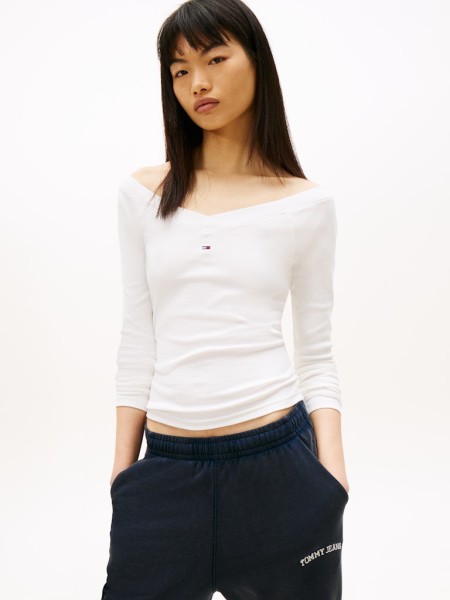 TJW SLIM OFF SHOULDER RIB LS TOP