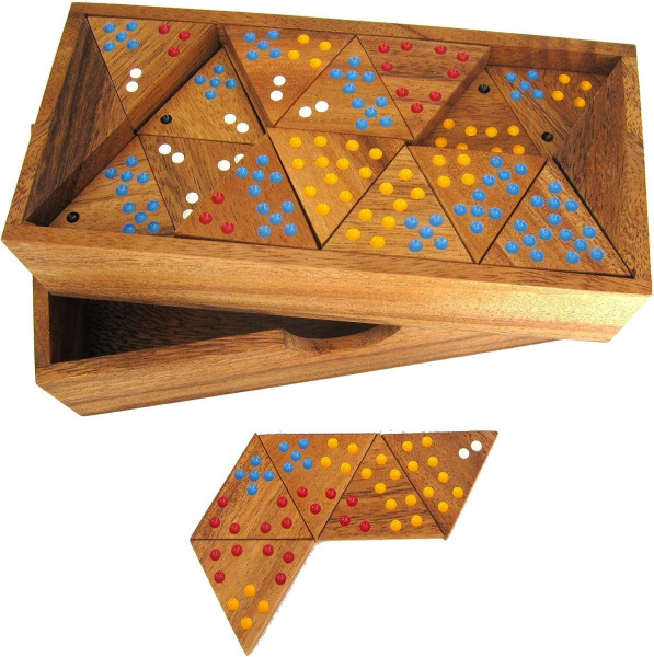 LOGOPLAY Tridomino - Triomino - Dreieck-Domino - Legespiel - Gesellschaftsspiel aus Holz mit farbige