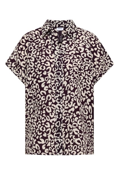 Hemdbluse mit Leo-Print aus Leinenmix