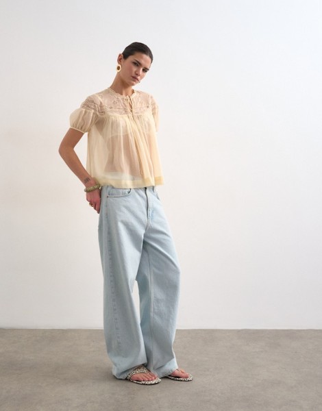 TSLAYLA SS LACE TOP WVN