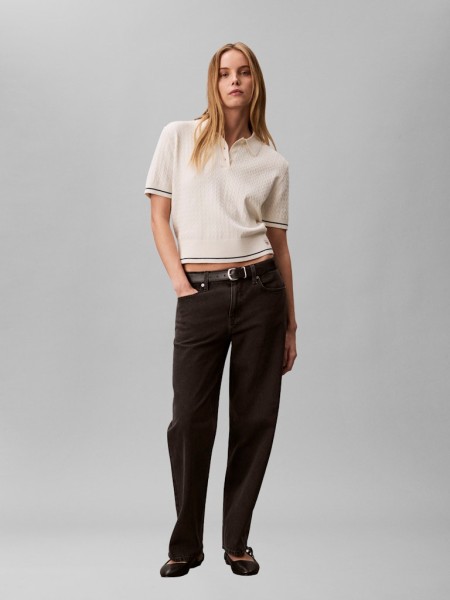 SS WOVEN LABEL CROPPED CABLE SWE