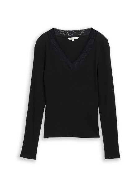 Slim Fit Langarmshirt mit Spitzen-Detail