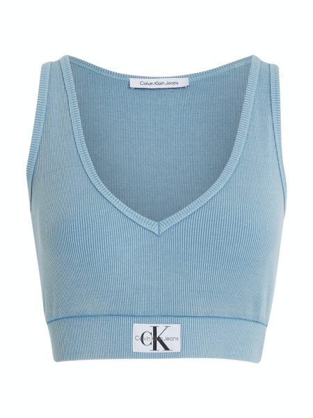 LABEL WASHED RIB CROP V-NECK TOP