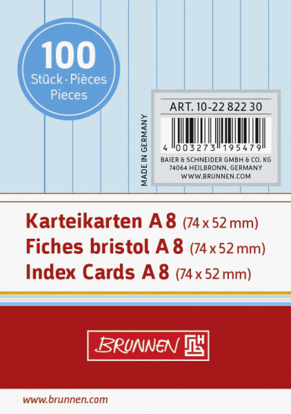 Brunnen 102282230 Karteikarte (A8 liniert, 100 Stück, eingeschweißt) blau