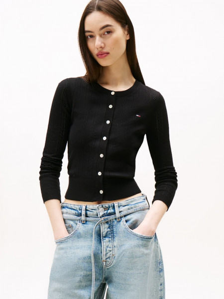 TJW POINTELLE CREW NECK CARDIGAN
