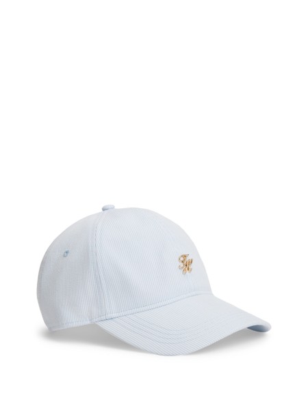 Stripe Seersucker Logo Plaque Baseball Cap