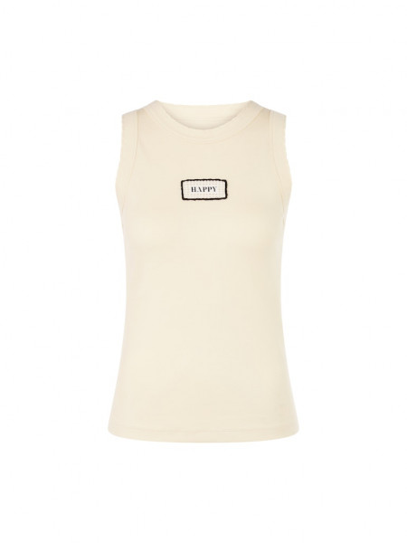 Rippen-Top mit "Happy"-Patch