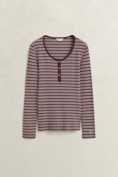 Geripptes langärmliges Henley-Shirt