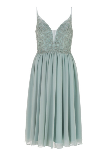 Chiffonkleid mit floraler Spitzenstickerei in Midilänge