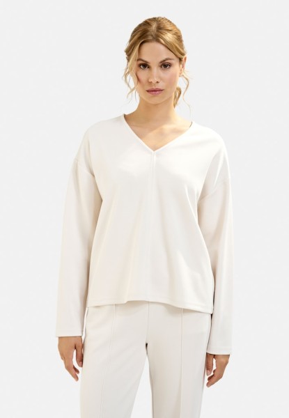 Sweatshirt w v-neck, seam at cf, 1/1 sleeves