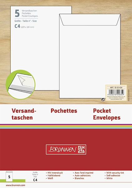 Brunnen 1053434 Versandtasche, C4, 5 Stück, 229 x 324 mm