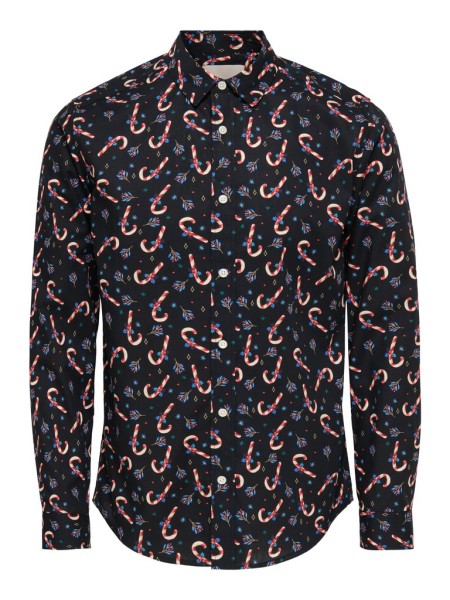 ONSALF XMAS AOP SLIM POPLIN LS SHIRT