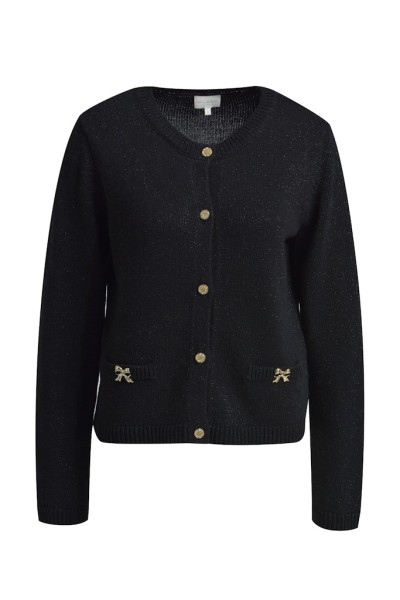 cardigan w roundneck, placket, fake pockets, 1/1 sleeve