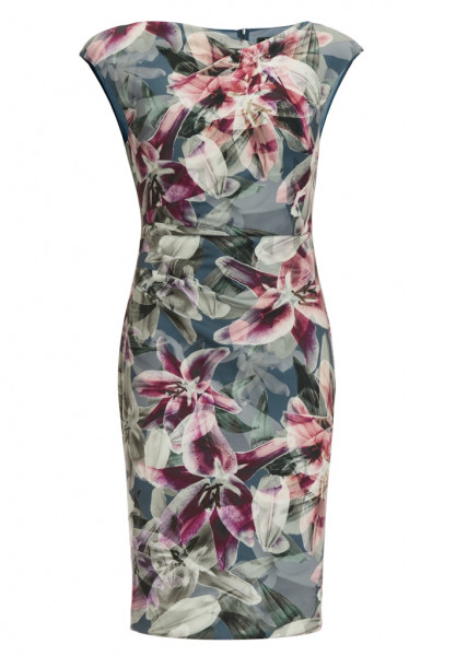 Etui Kleid aus bedrucktem Scuba mit Drapierung