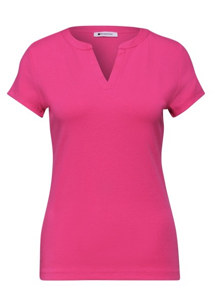 T-Shirt mit Split Neck und Satindetails
