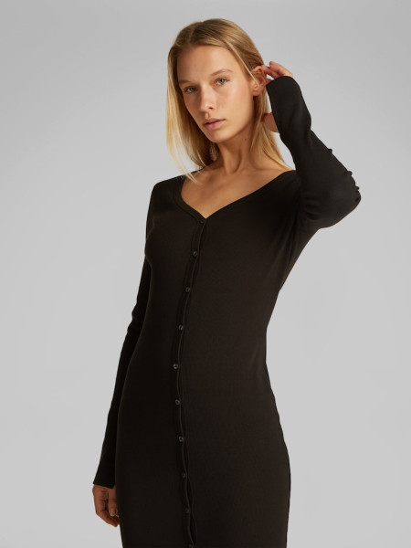 WOVEN LABEL LS RIB DRESS
