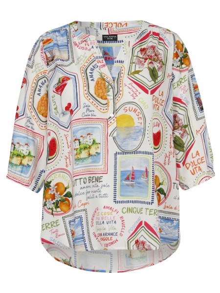 Bluse V-Ausschnitt 3/4 Arm Druck