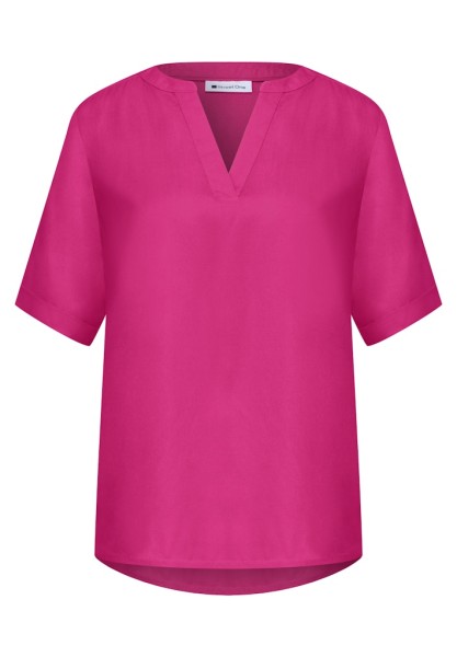 Kurzarm Bluse mit Split Neck in Unifarbe