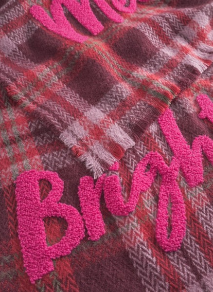 Schal aus softem Acryl mit Karogrund und BRIGHT-Stickerei