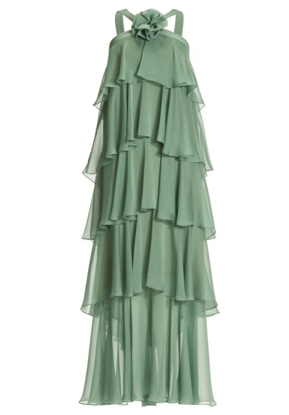Abendkleid aus Crinkle Chiffon mit gestuften Volants