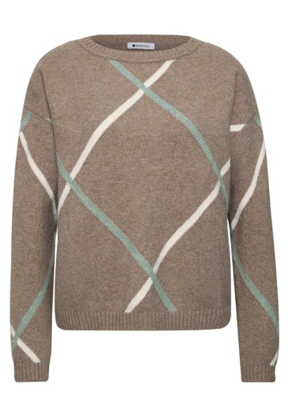 Pullover mit Boat Neck und Intarsien-Muster