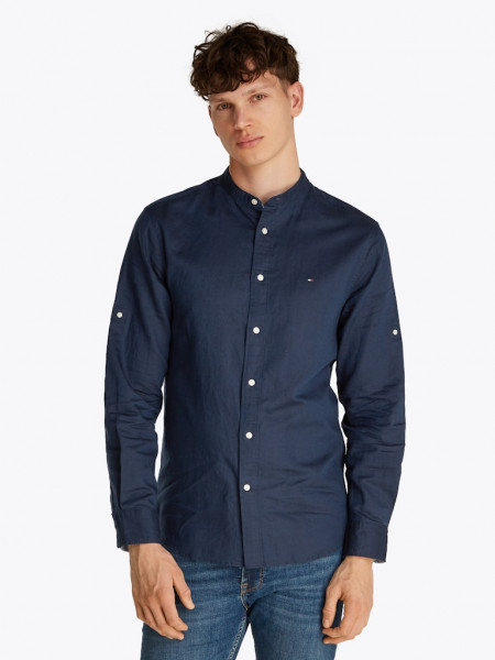LINEN BLEND MAO COLLAR SHIRT