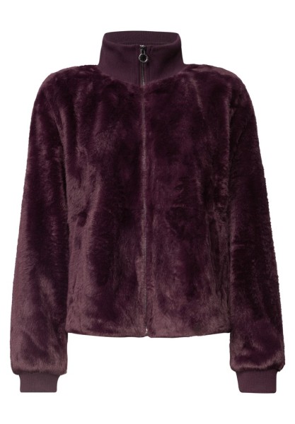 Fake Fur Blouson mit Strickdetails und Print