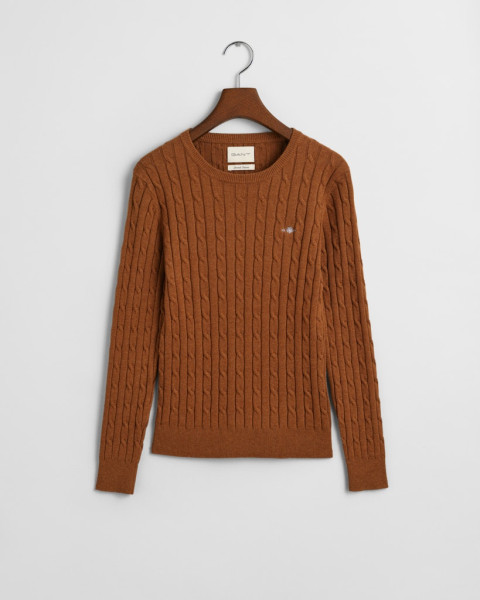 Zopfstrick Rundhalspullover aus Stretch-Baumwolle