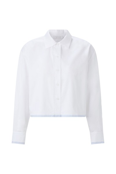 Cropped Cotton Blouse with Contrast Fabric