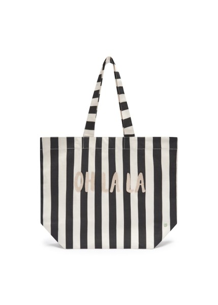Shopper aus robustem Canvas mit Streifenmuster und Schriftzug