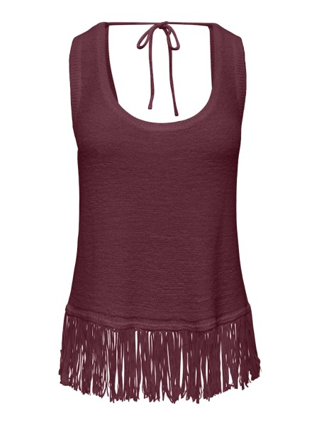 ONLSUNNY SL U-NECK FRINGE TOP KNT