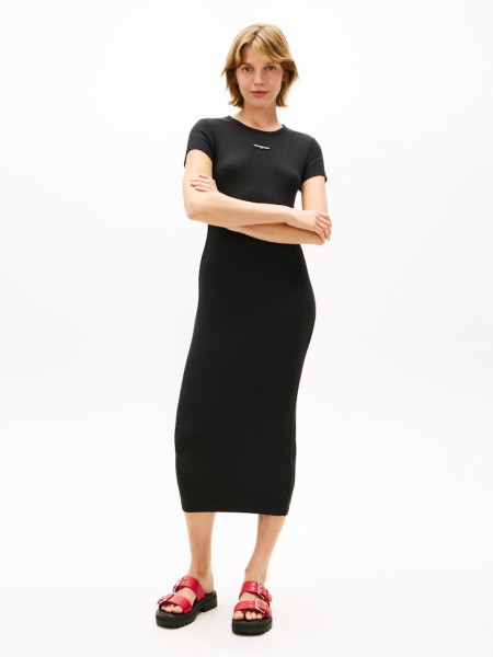 Logo Appliqué Slim Ribbed Maxi Dress