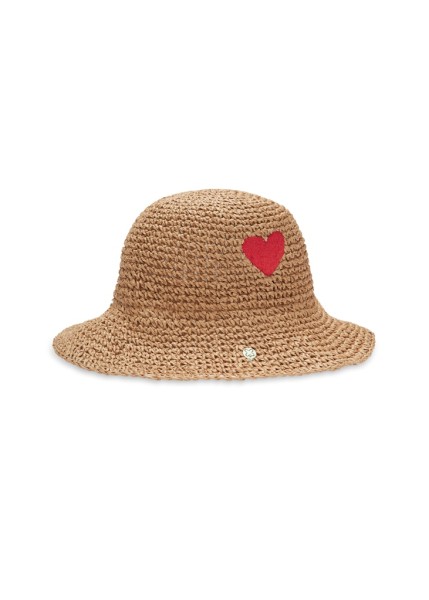 Bucket Hat aus Stroh mit Herz-Stickerei