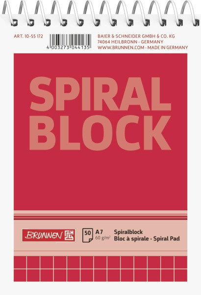 Brunnen 1055172 Spiralblock / Notizblock (A7, kariert, 50 Blatt, 60g/m²)