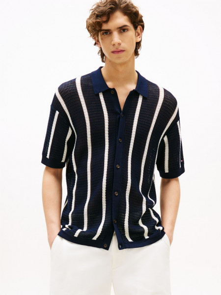VERTICAL STRIPE OPEN KNIT SHIRT