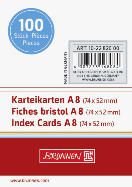 Brunnen 102282000 Karteikarte (A8 unliniert, 100 Stück, eingeschweißt) weiß