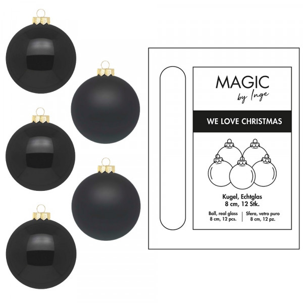 Weihnachtskugel "Schwarz", 12 tlg. 8cm