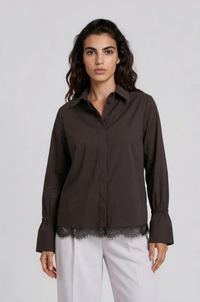 shirt blouse w/ elastic gathering above cuffs 1/1 sleeve