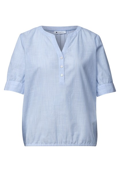 Chambray Bluse mit Split Neck und Elastiksaum