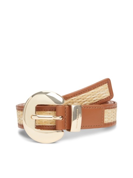 Raffia Oval Buckle Leather Belt